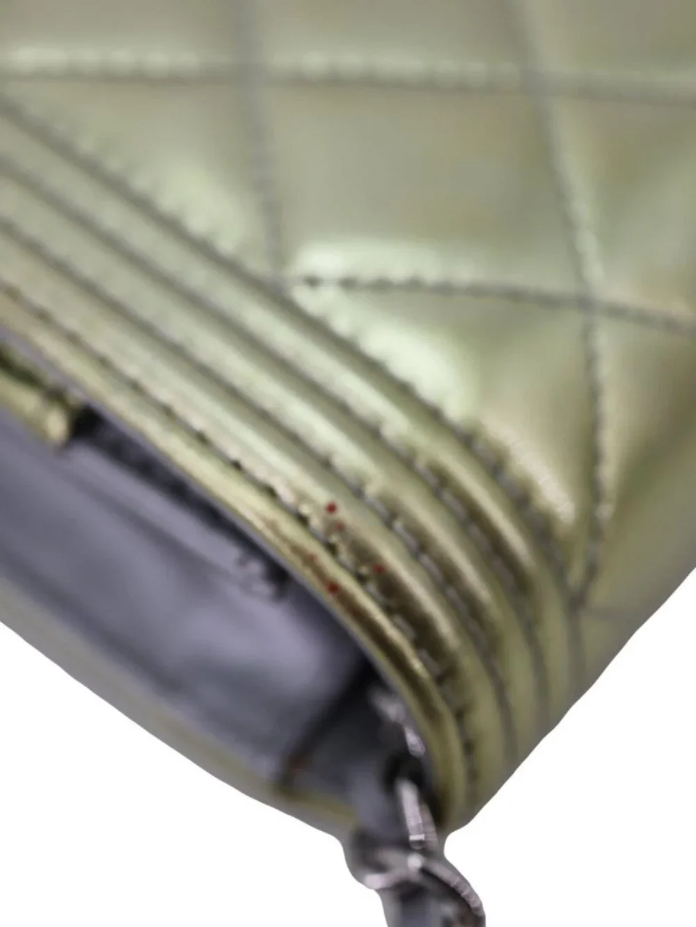 Chanel  Boy Quilted Metallic Leather Wallet On Chain Green